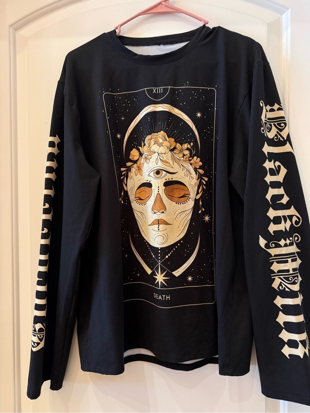 Blackmilk Black Long-Sleeve Tarot 'Death' Graphic Tee with Gold Print